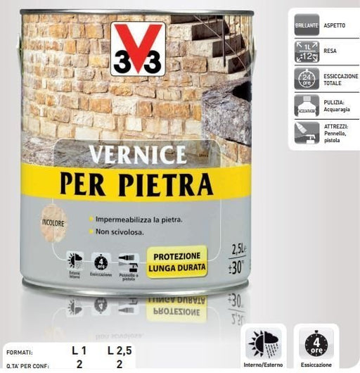 Vernice V33 Per Pietra Incolore Lt. 2,5 Impermeabilizza - EmporiodiAntonio