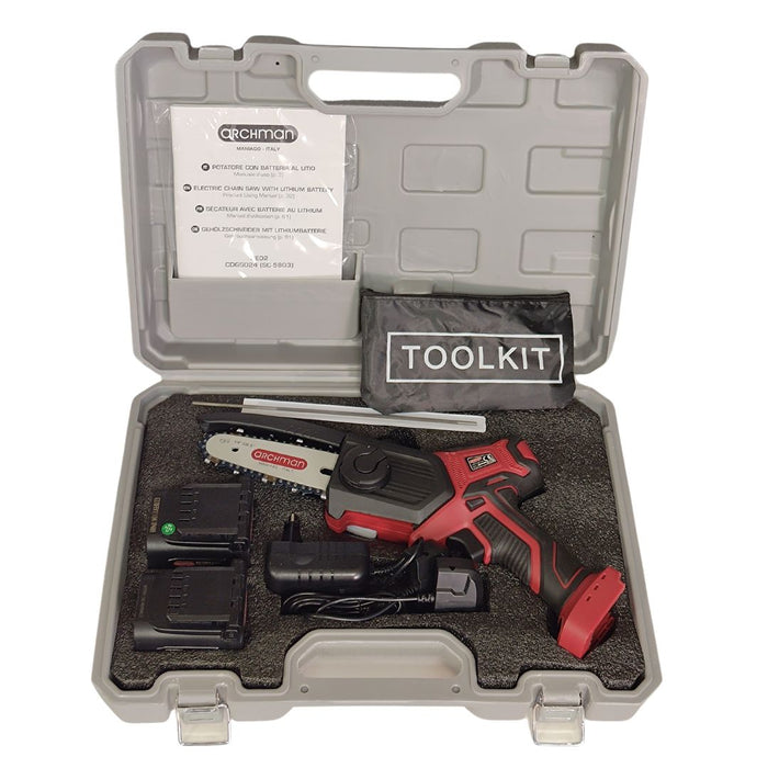 Potatore Elettrico a Catena Archman PE02 barra cm.12 con 2 batterie al litio