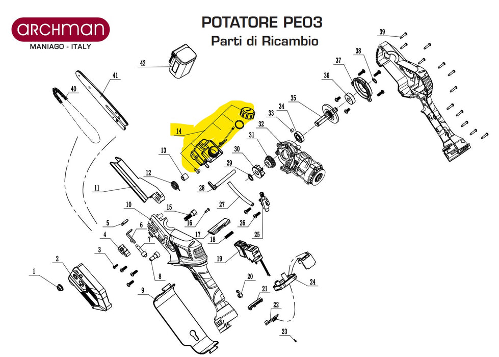 Serbatoio completo di accessori per Potatore PE03 Archman