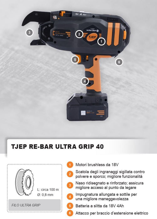 Legatrice Automatica per ferro TJep ReBar Ultragrip 40 a batteria