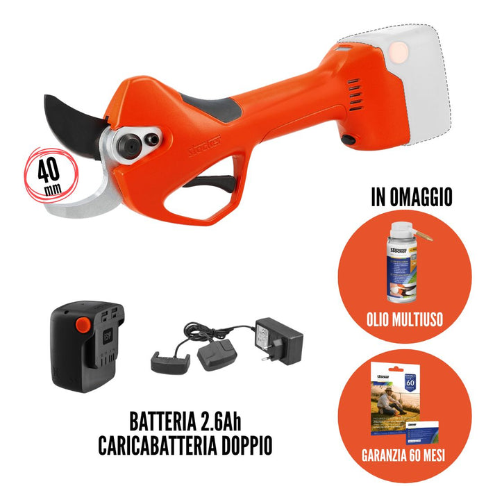 Kit Stocker Forbice Potatura Magma E-40 + Batteria 2.6Ah + Caricabatteria