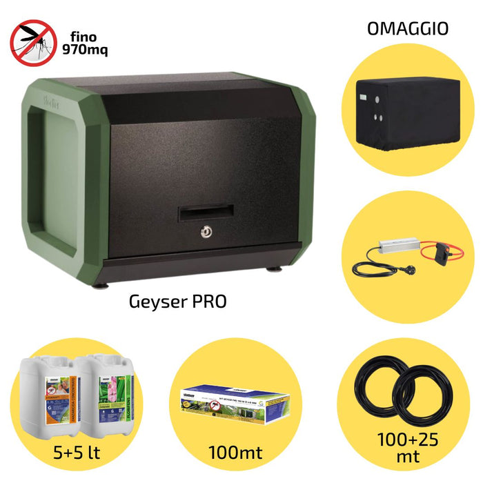 Sistema Antizanzare Professionale Geyser Pro Stocker Completo di Kit Protezione fino 970mq