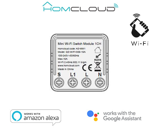 Modulo Interruttore Intelligente Wi-Fi mini 1 canale da incasso HomCloud
