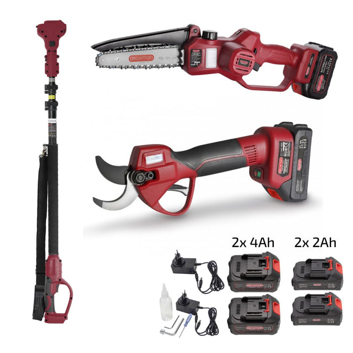 Kit Potatura a batteria | Forbice FE07-40 + Potatore PE01X + Asta Telescopica AT1325 Archman + 4 Batterie