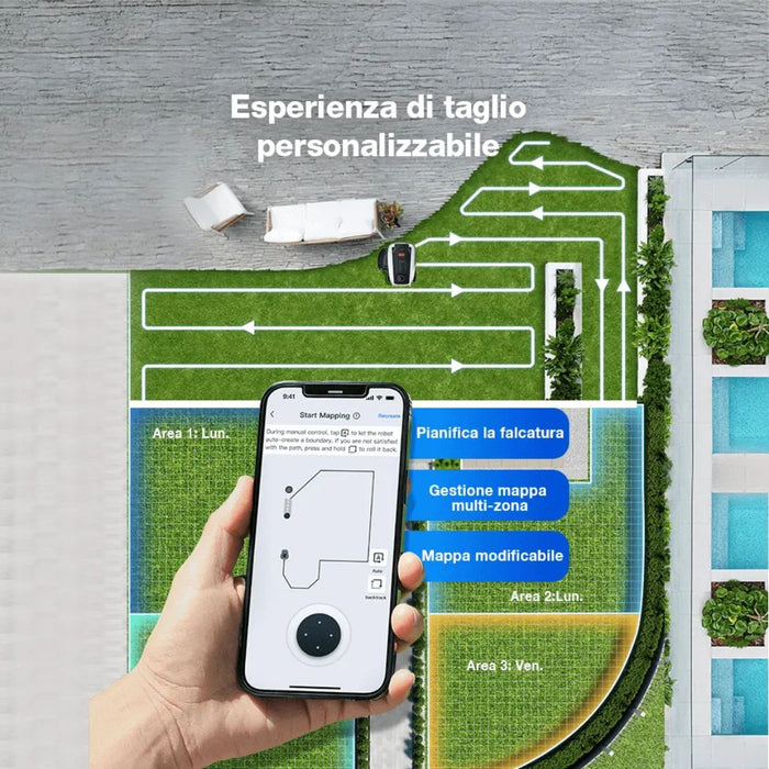 Ecovacs GOAT O1200 LiDAR PRO – Robot Tagliaerba Senza Filo Perimetrale (fino a 1200mq) + Care Kit e Garage Omaggio