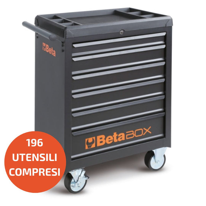 Carrello Portautensili Cassettiera mobile con 6 cassetti e assortimento di 196 utensili Beta C04BOX-A VU