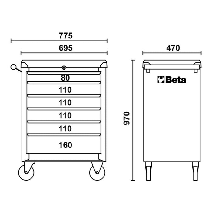 Carrello Portautensili Cassettiera mobile con 6 cassetti e assortimento di 196 utensili Beta C04BOX-A VU