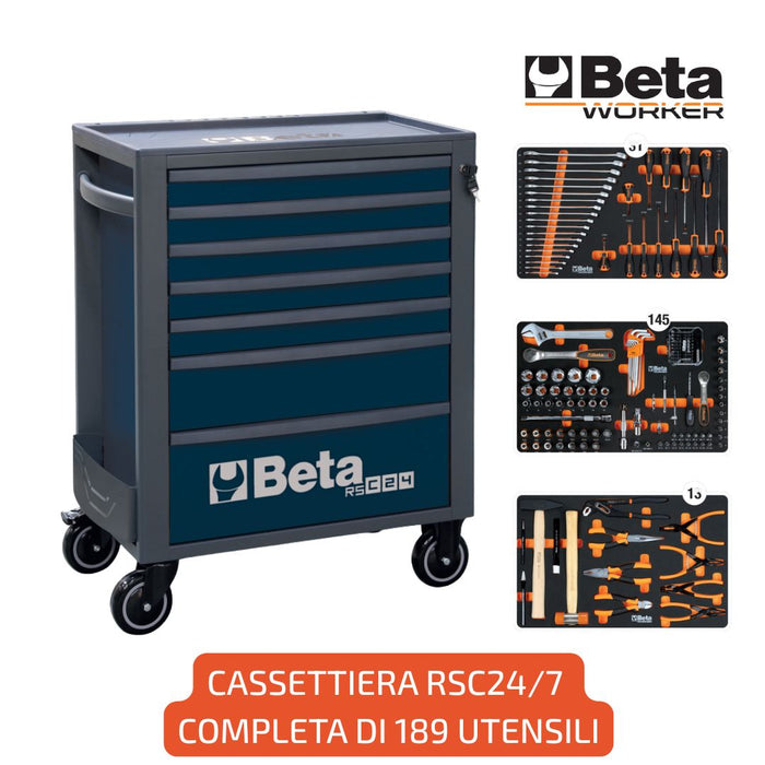 Carrello Portautensili con 7 cassetti Beta RSC24/7 Completo di 189 utensili