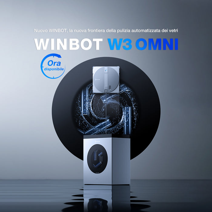 Ecovacs Winbot W3 OMNI – Robot Lavavetri Automatico con Stazione Vortex Wash e Anti-caduta 8.000 Pa
