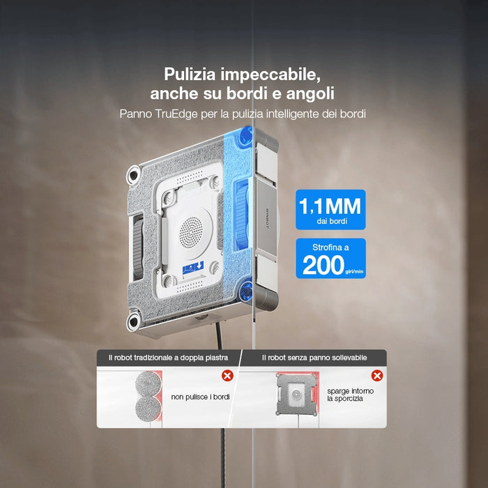 Ecovacs Winbot W3 OMNI – Robot Lavavetri Automatico con Stazione Vortex Wash e Anti-caduta 8.000 Pa