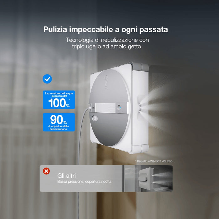 Ecovacs Winbot W3 OMNI – Robot Lavavetri Automatico con Stazione Vortex Wash e Anti-caduta 8.000 Pa