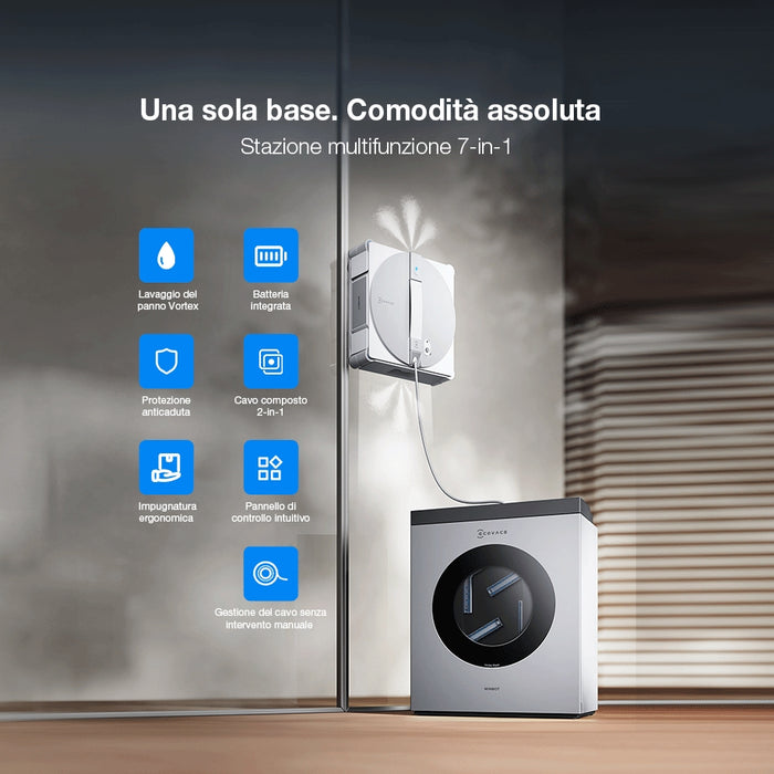 Ecovacs Winbot W3 OMNI – Robot Lavavetri Automatico con Stazione Vortex Wash e Anti-caduta 8.000 Pa