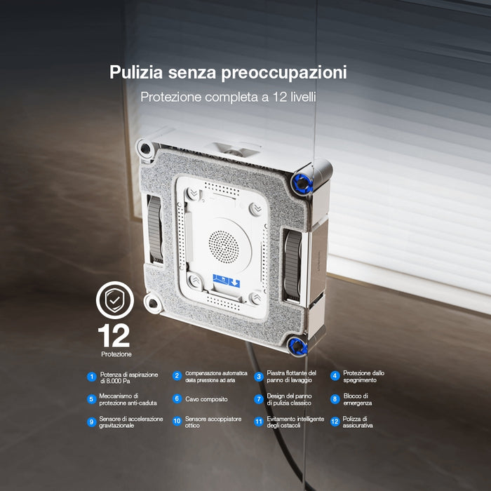 Ecovacs Winbot W3 OMNI – Robot Lavavetri Automatico con Stazione Vortex Wash e Anti-caduta 8.000 Pa