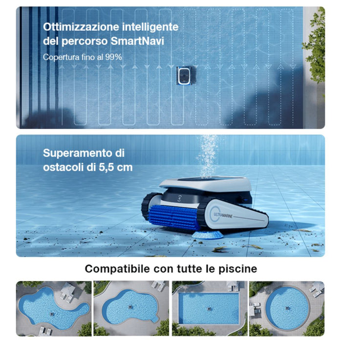 Ecovacs Ultramarine P1 – Robot Pulitore Piscina Automatico con Aspirazione UltraPure