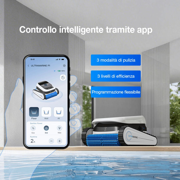 Ecovacs Ultramarine P1 – Robot Pulitore Piscina Automatico con Aspirazione UltraPure