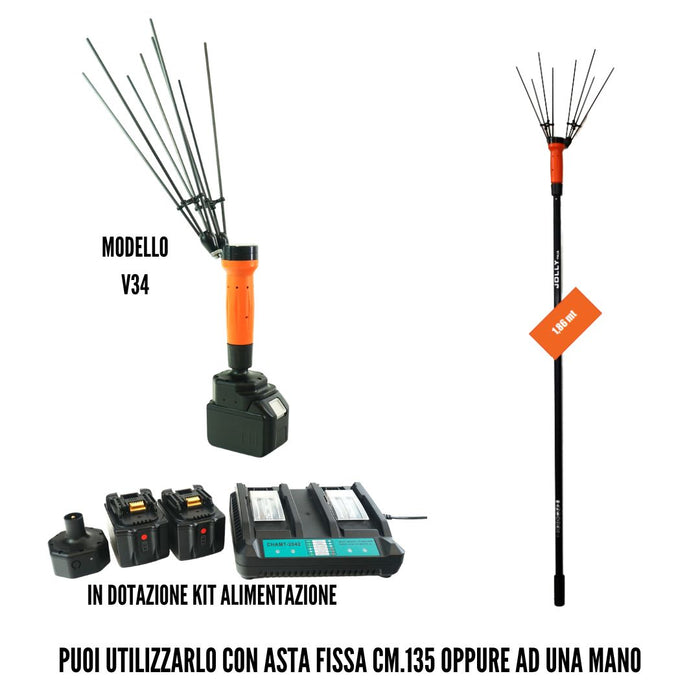 Abbacchiatore Batteria Olive Jolly V34 Asta Fissa cm.135 Alimentazione Batteria Litio