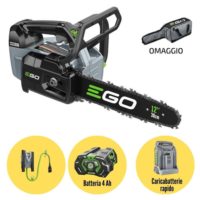 Motosega Batteria Ego Power Plus CSX3002 da Potatura 56 Volt barra cm.30 con Batteria e Caricabatteria + OMAGGIO