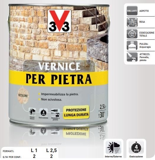 Vernice V33 Per Pietra Incolore Lt. 1 Impermeabilizza - EmporiodiAntonio