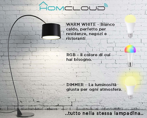 Lampadina Wi-FI RGB + Bianco caldo E27 A60 Dimmerabile HomCloud