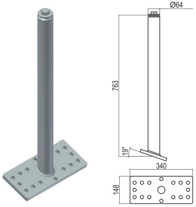 Paletto Linea Vita Combo base inclinata CSC 504-70 H cm.76