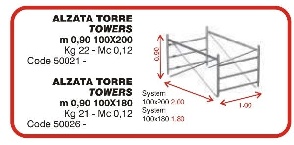 Trabattello System 100X180 Mezza Spalla Alzata torre mt.0,90